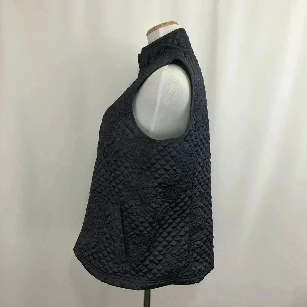 Susan Graver Women’s Vest Medium Gray Front Zip Quilted Pockets - Picture 2 of 8